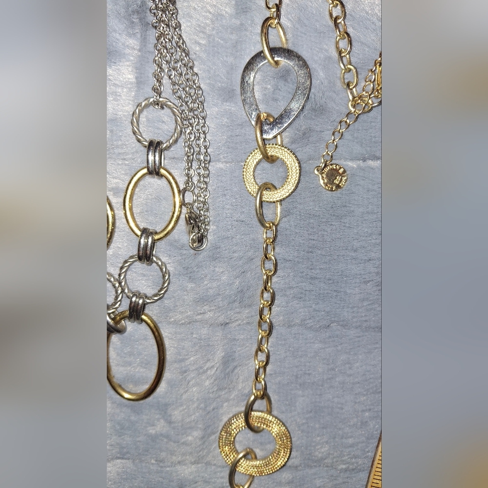 Pair Asymmetrical Two-Tone Statement Necklaces Li… - image 5